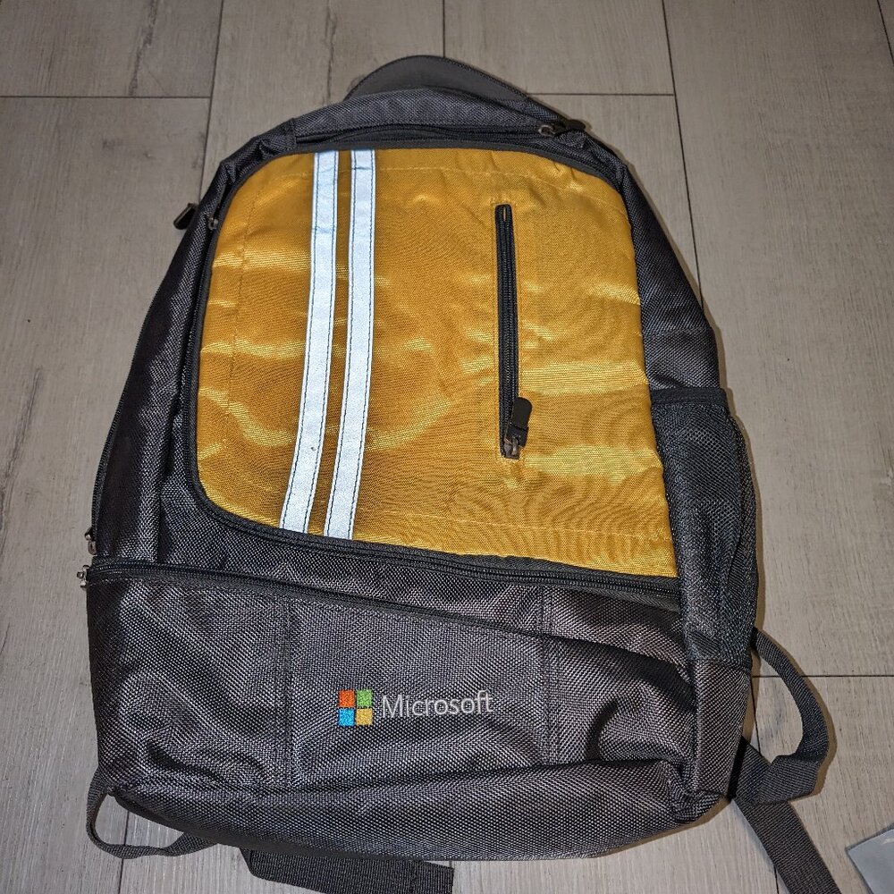 Microsoft Padded Laptop Backpack -Gray Yellow Sil… - image 5